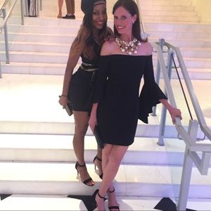 Milly black cocktail dress off the shoulder with draped sleeves